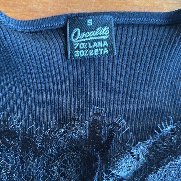 EUC OSCALITO black ribbed tank with lace insert at chest size 5 (brand sizing)L - Picture 4 of 8